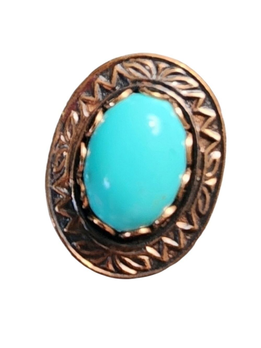 Turquoise Oval Ring Bronze Detailing